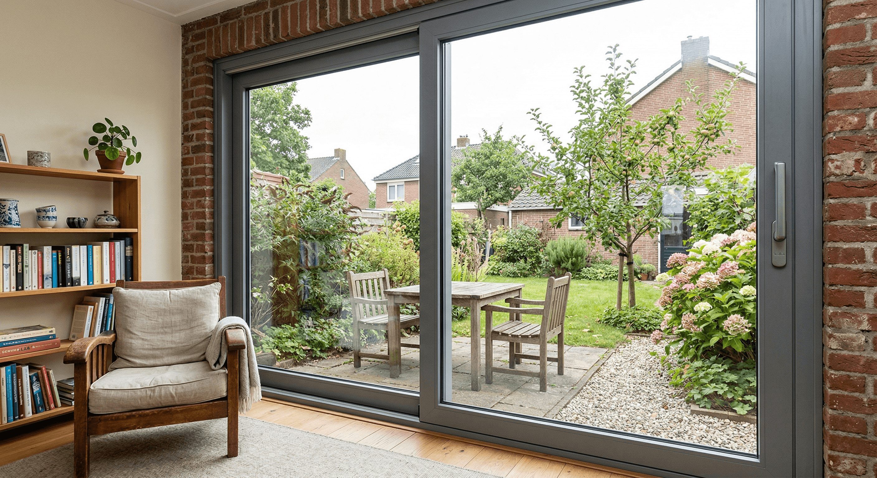 2-delige grijze aluminium schuifpui