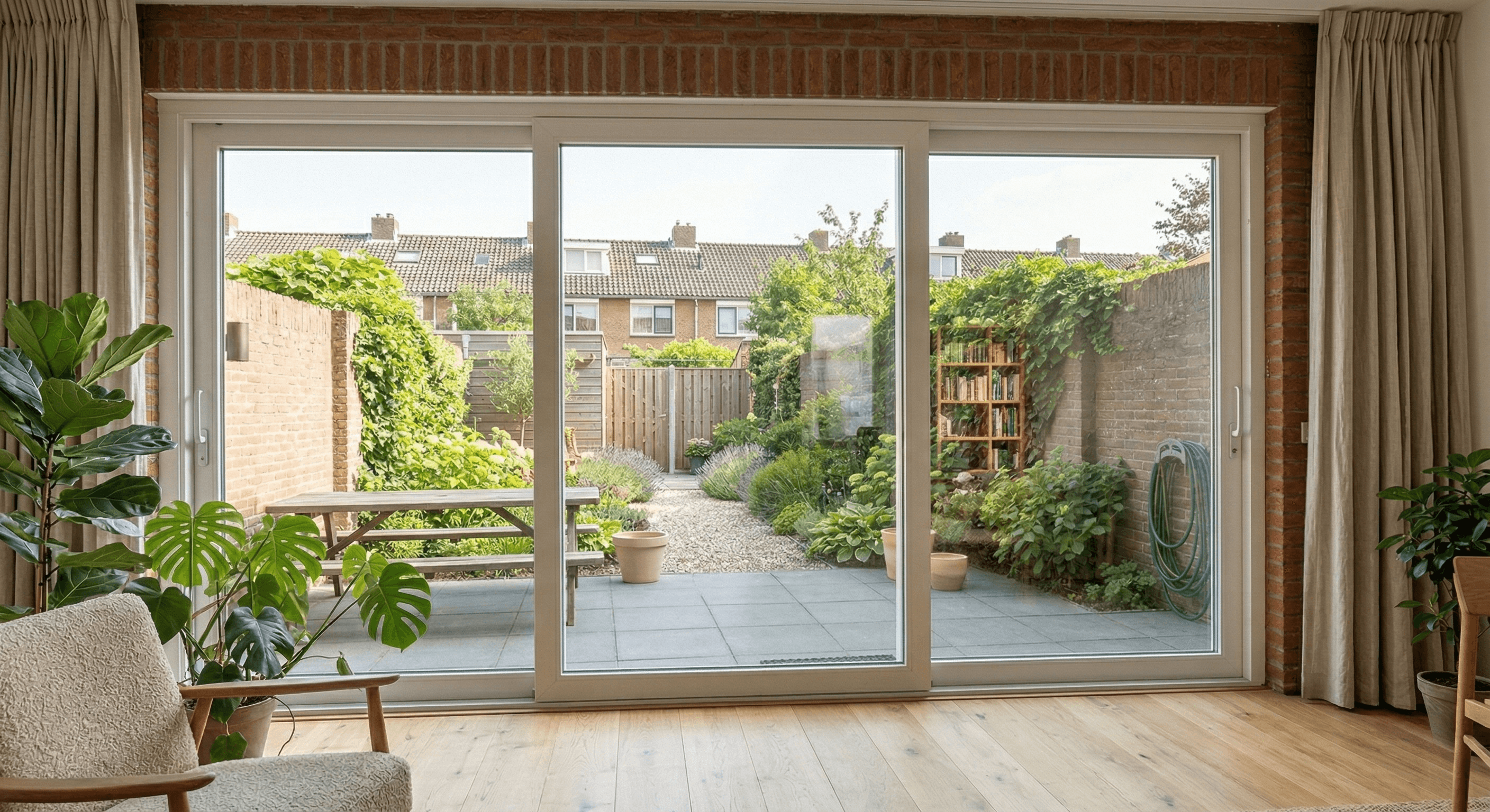 3-delige witte aluminium schuifpui interieur