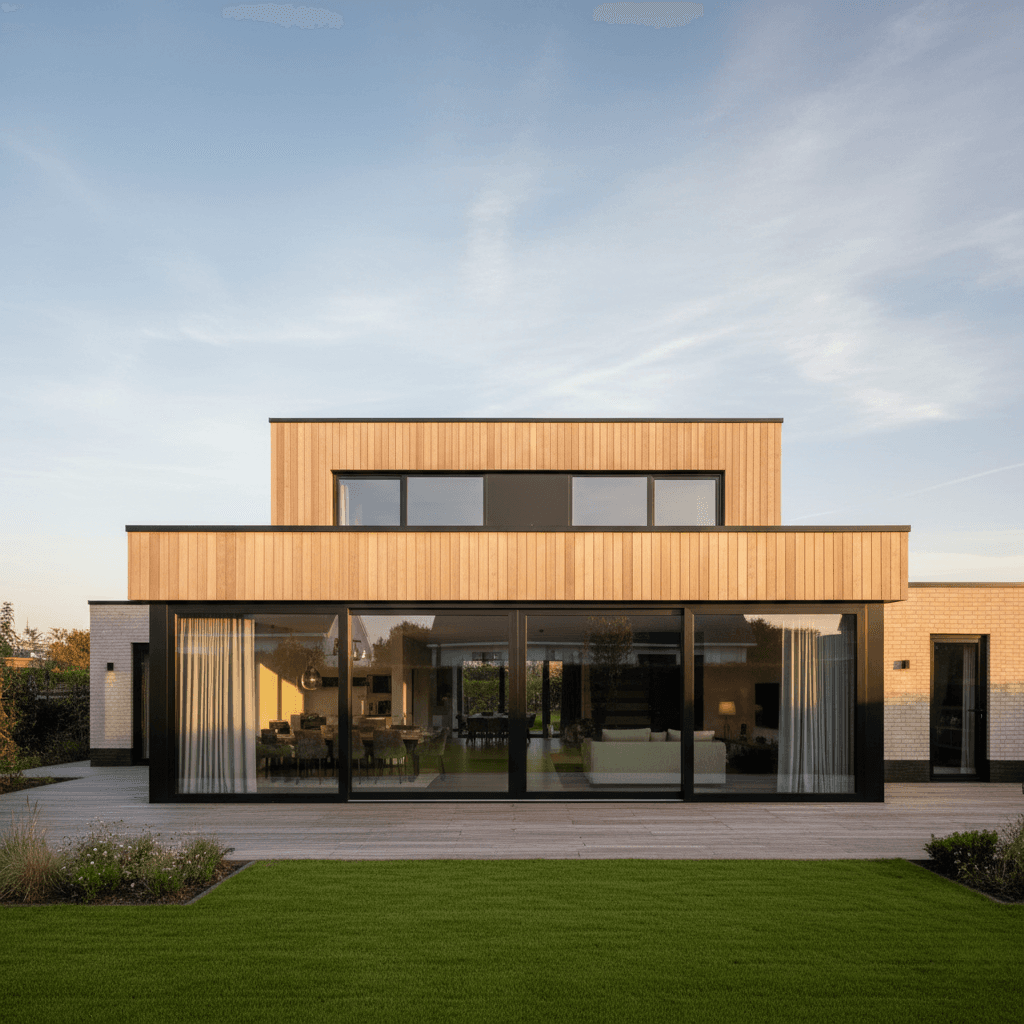 4-delige aluminium schuifpui in villa met grote uitbouw