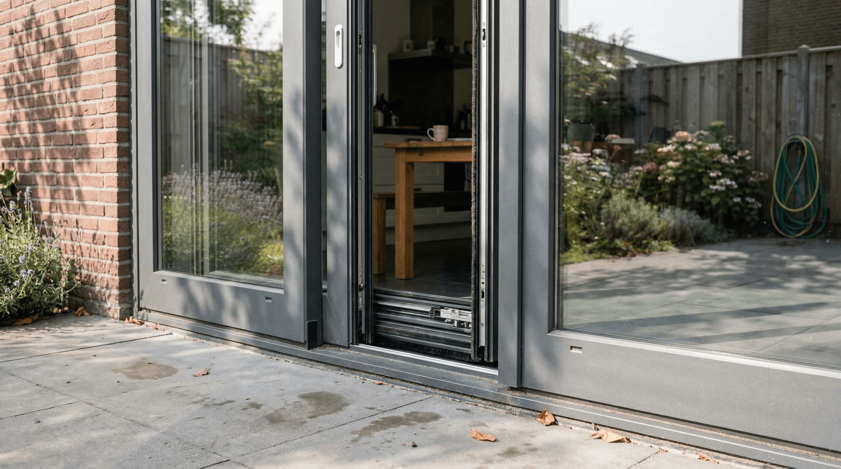 Detail rail en drempel aluminium schuifpui