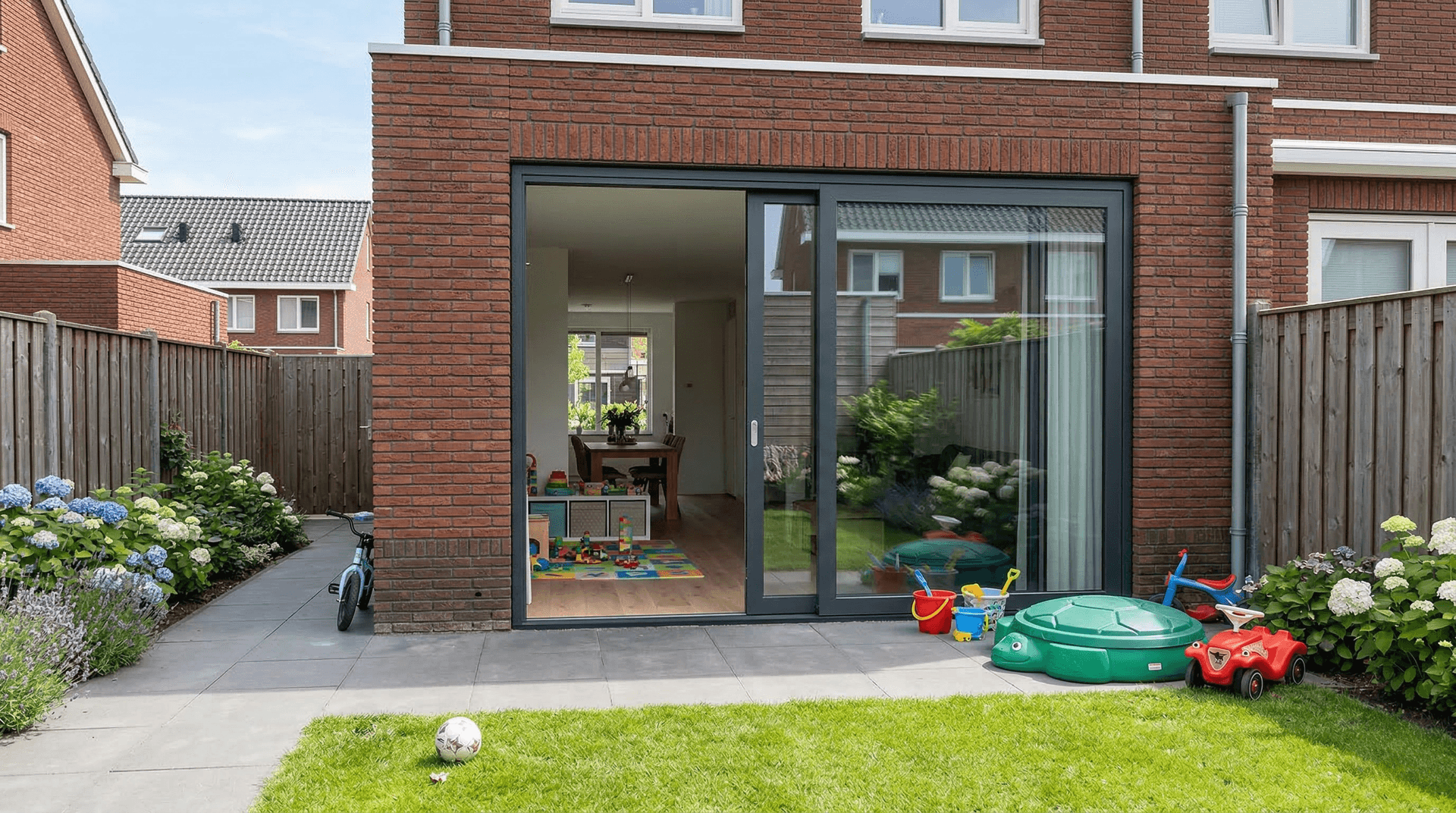 Rijwoning in Utrecht met aluminium schuifpui antraciet