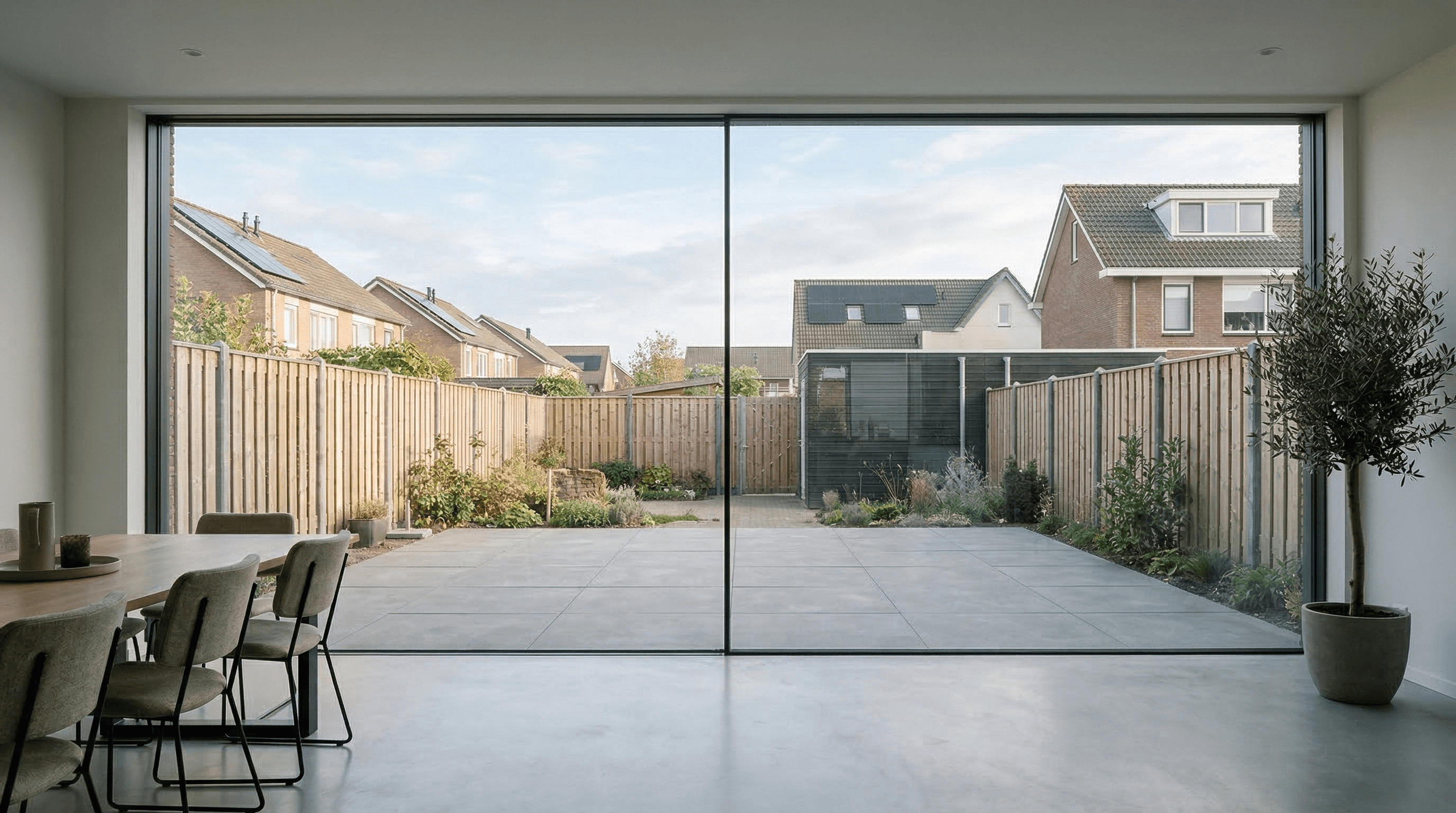 Cortizo schuifpui zwart – slanke profielen interieur eethoek