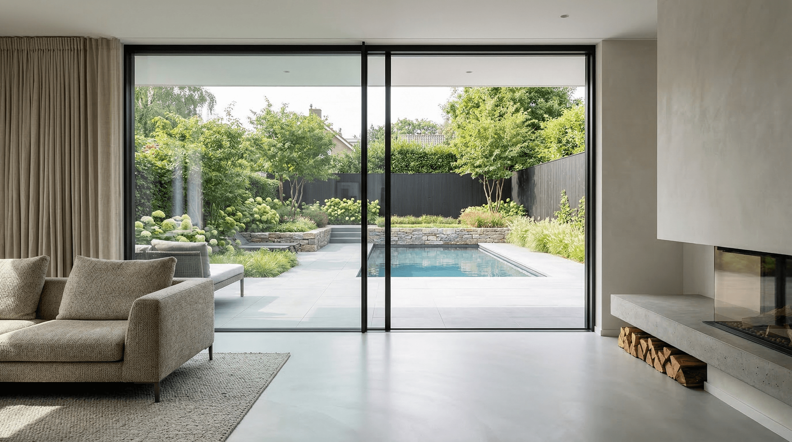 Cortizo schuifpui zwart – luxe woning met zwembad